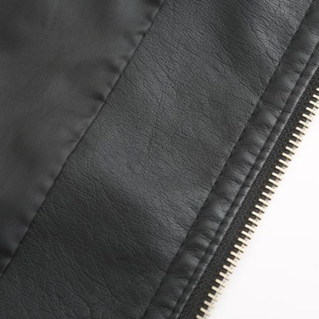 Kožená bunda s stojatým golierom pre ženy