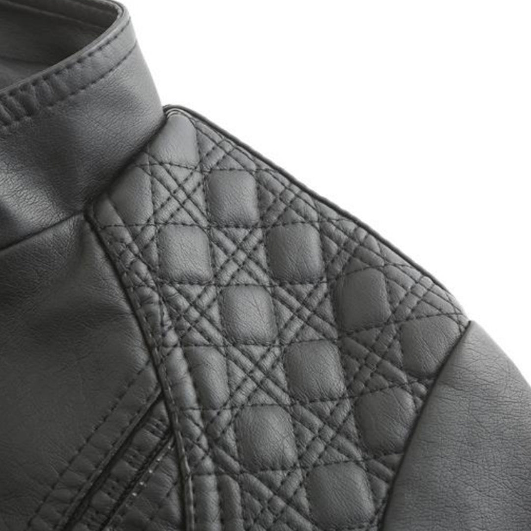 Kožená bunda s stojatým golierom pre ženy