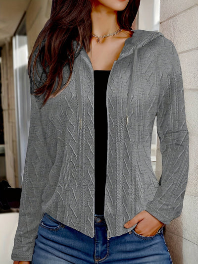 CozyCharm – Damen Kapuzenjacke mit Zipper und Strickoptik