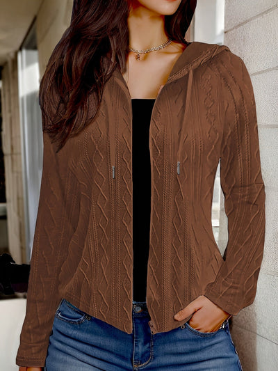 CozyCharm – Damen Kapuzenjacke mit Zipper und Strickoptik