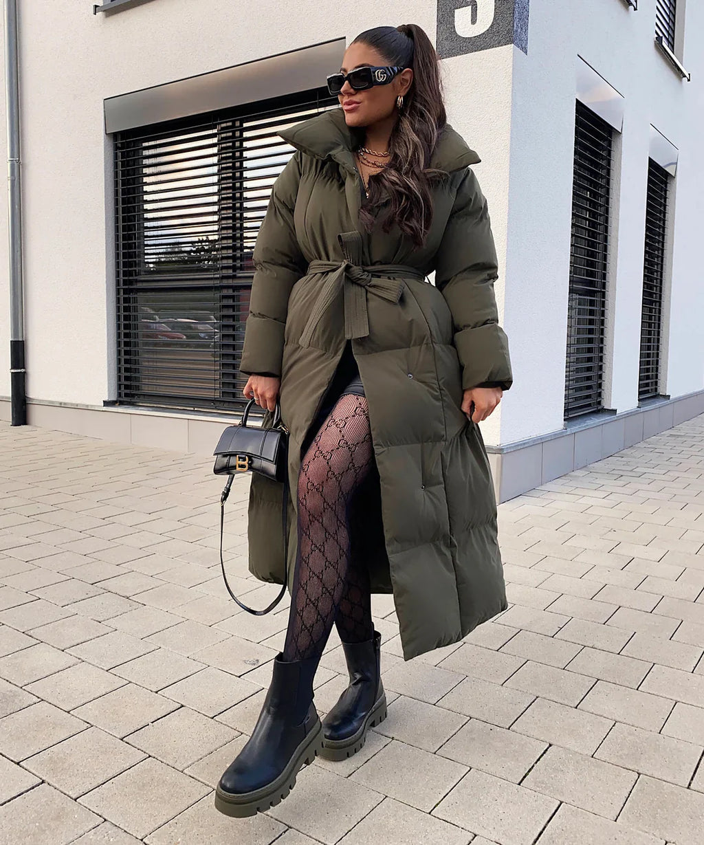 Elegante cappotto lungo con cintura per donna Mellody - pregiato misto lana