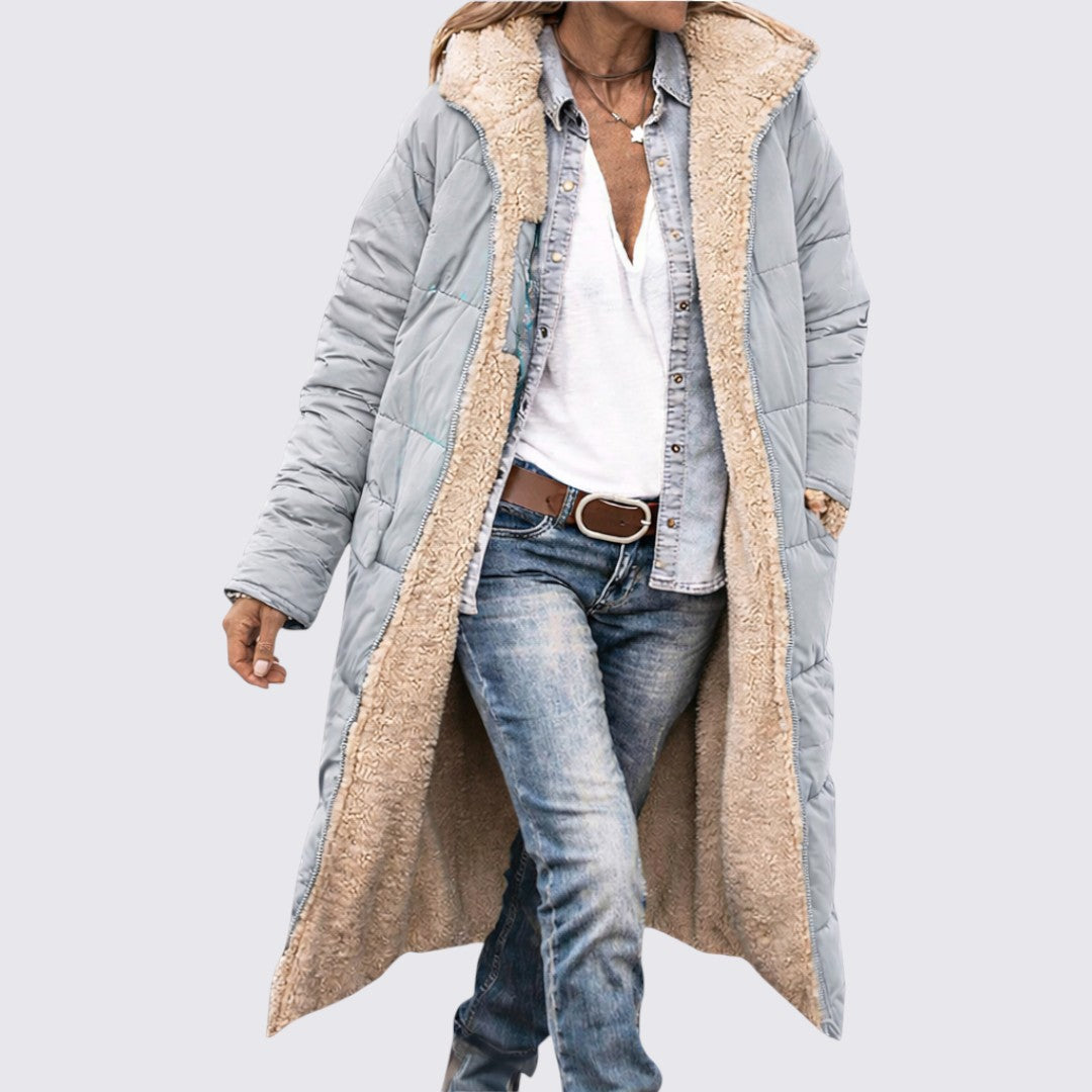 Cappotto trapuntato da donna con cappuccio – Imbottitura calda – Taglio lungo