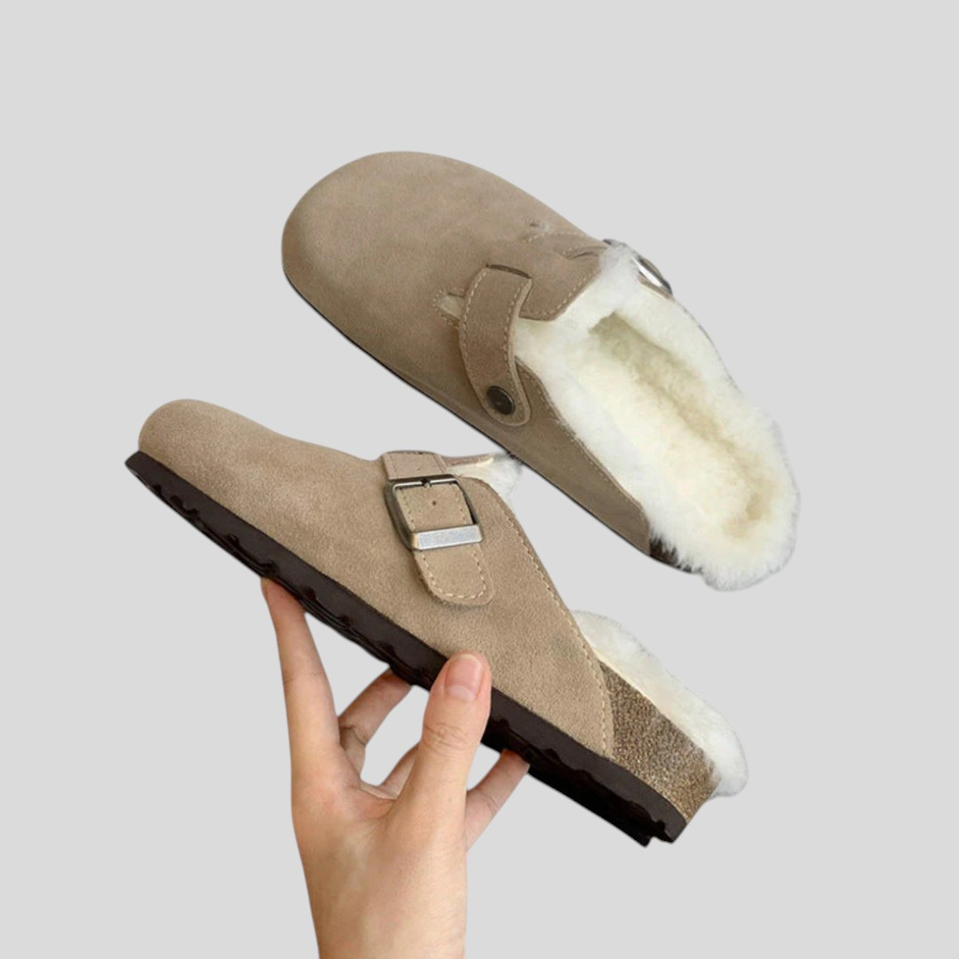 Zapatillas de casa para mujer con forro de piel – Pantuflas con hebilla – Cómodas