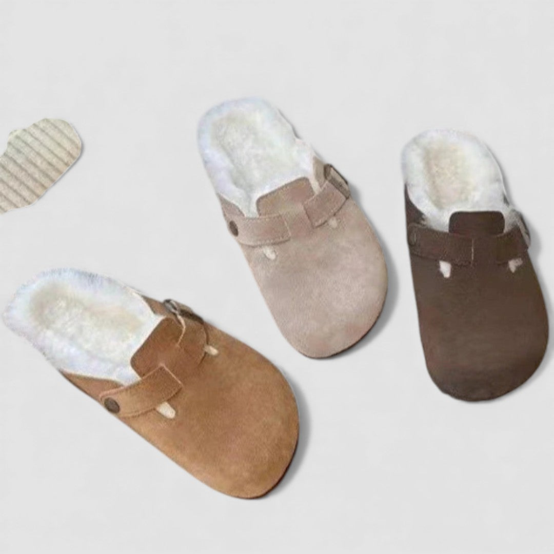 Zapatillas de casa para mujer con forro de piel – Pantuflas con hebilla – Cómodas
