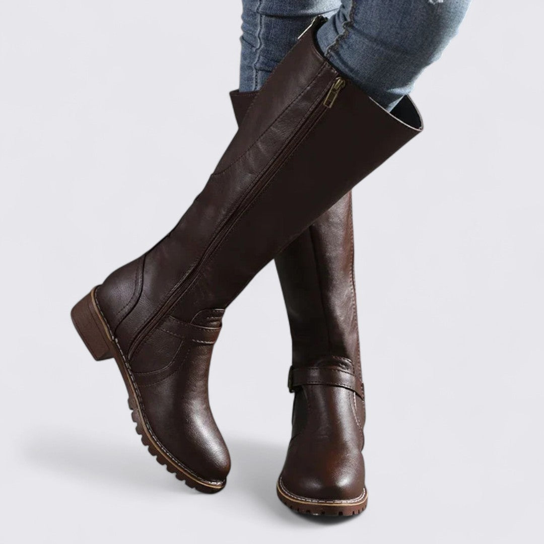 Botas altas de mujer con cremallera – Botas cómodas – Tacón bloque