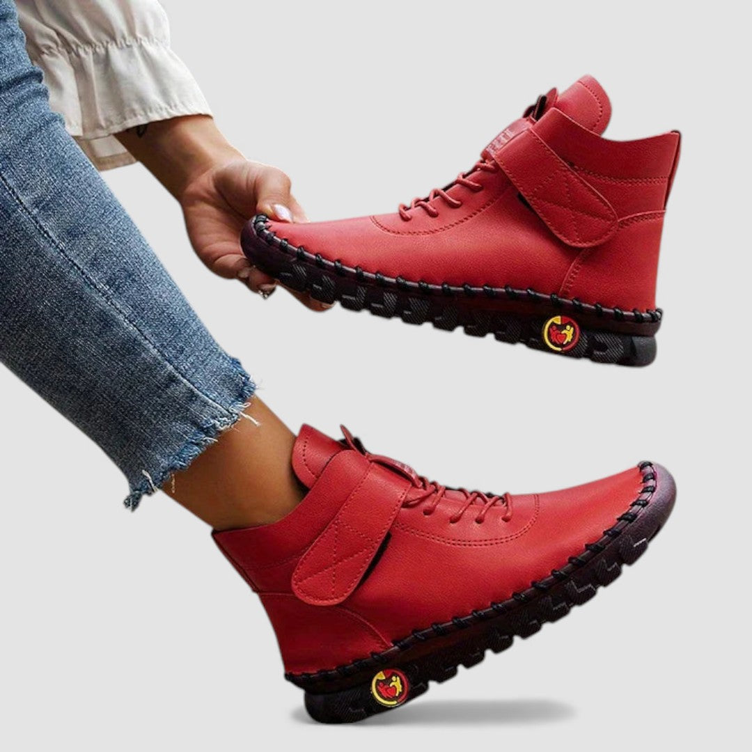 Damen Schnürstiefel mit Klettverschluss - Rutschfeste Schnürstiefel - Hoher Schaft