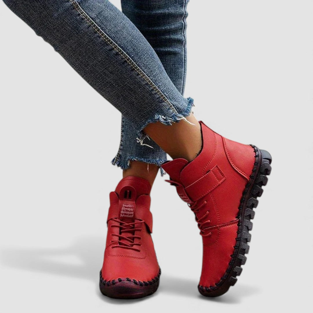 Damen Schnürstiefel mit Klettverschluss - Rutschfeste Schnürstiefel - Hoher Schaft