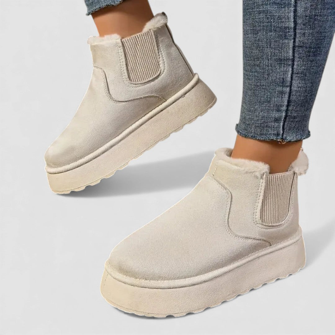 Botines de mujer con inserto elástico - Botines con plataforma - Forro cálido