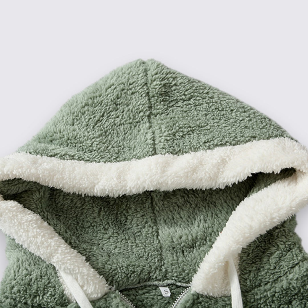 Damen Teddy Jacke mit Kapuze – Reißverschluss – Bequemer Schnitt