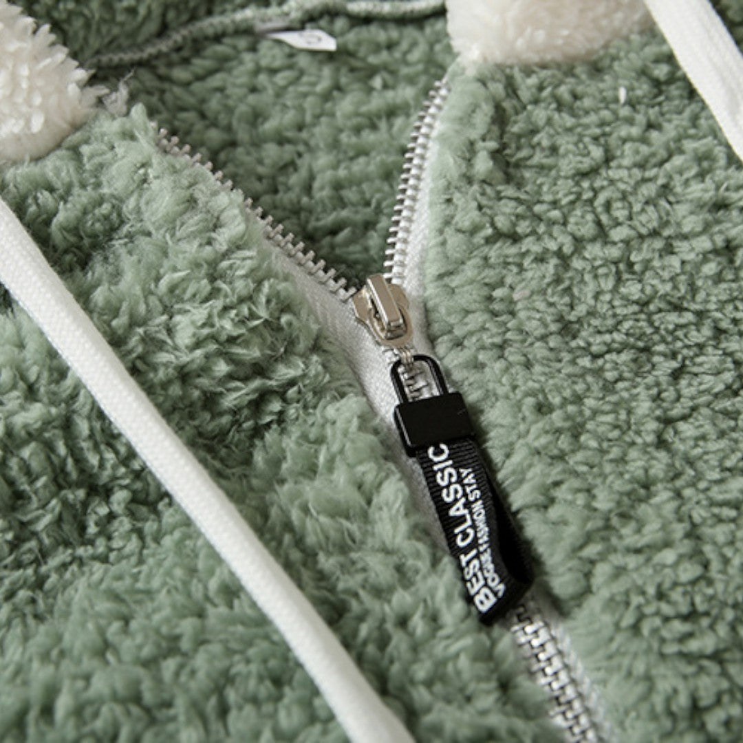 Damen Teddy Jacke mit Kapuze – Reißverschluss – Bequemer Schnitt