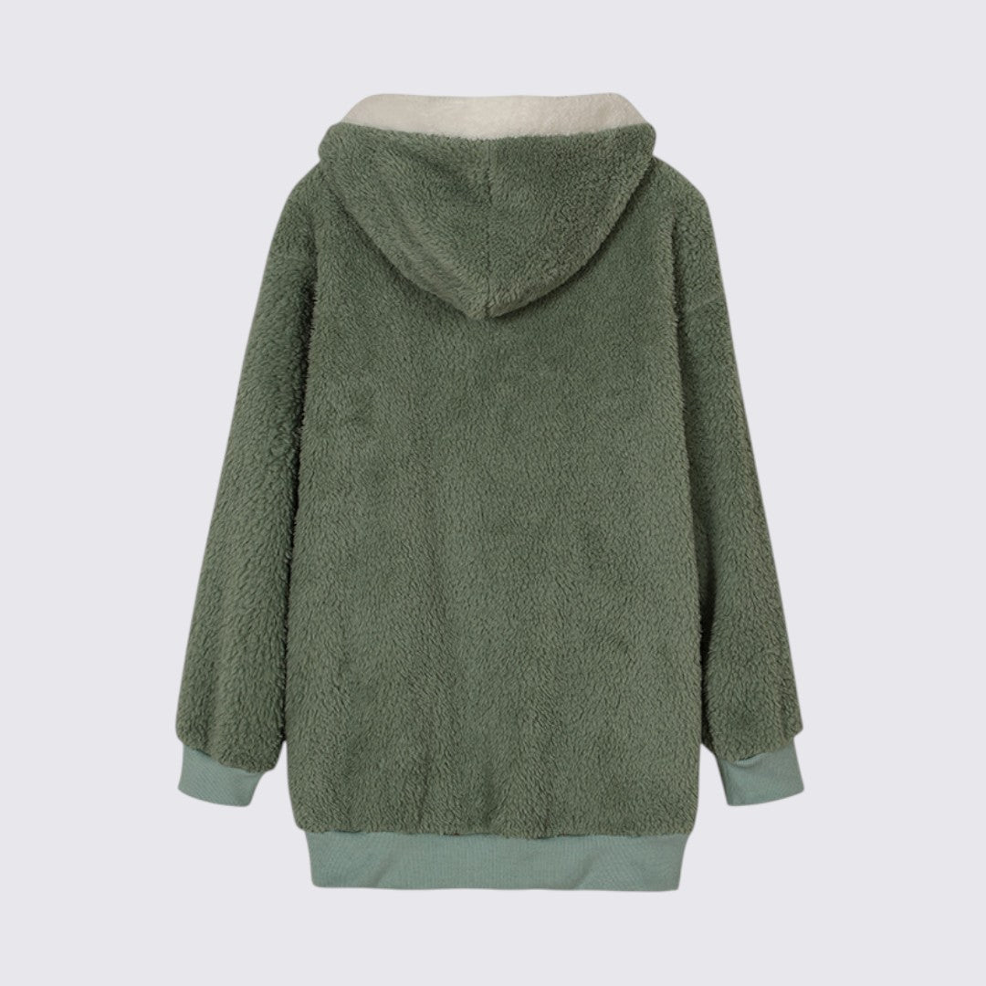 Damen Teddy Jacke mit Kapuze – Reißverschluss – Bequemer Schnitt