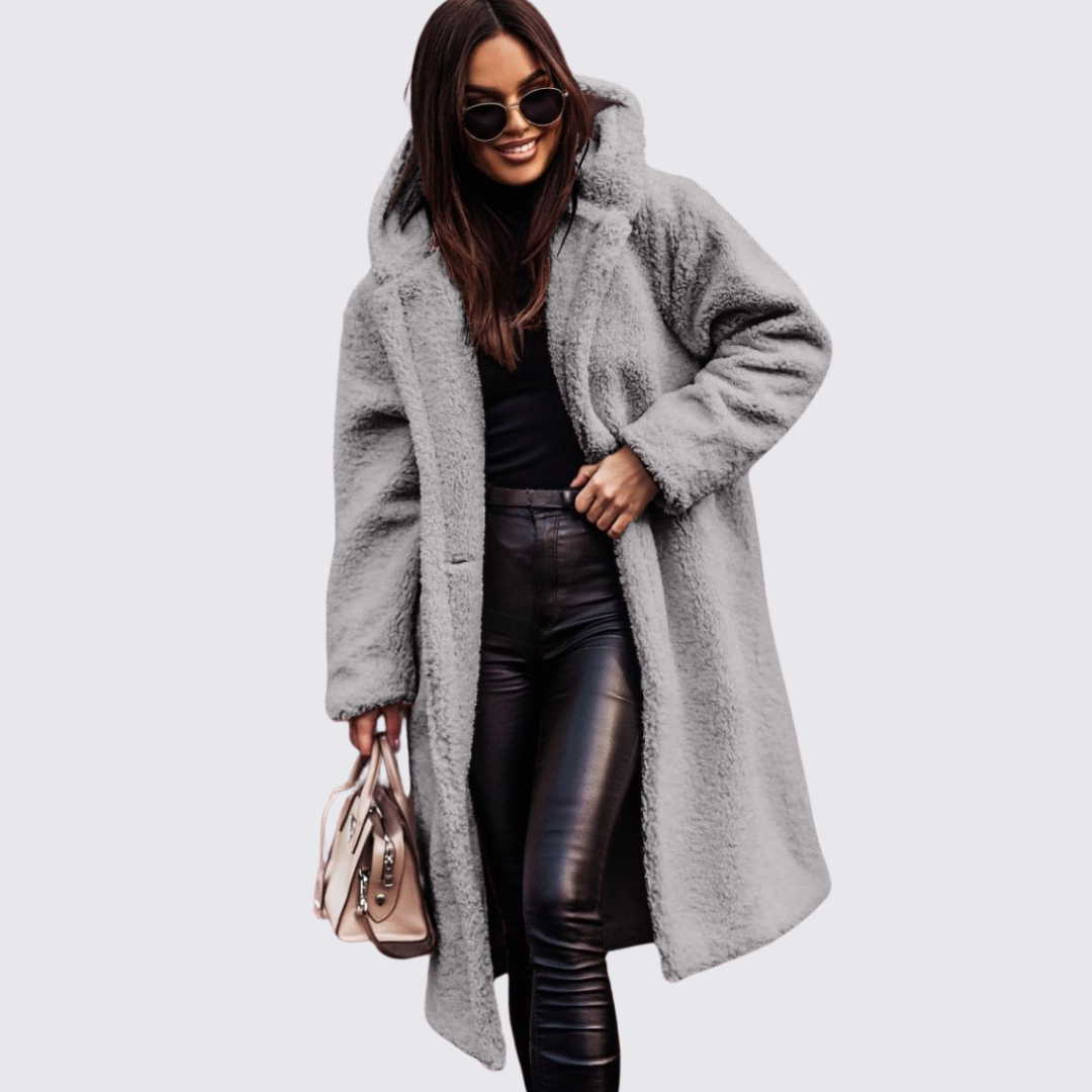 Damen Teddy Mantel mit Kapuze – Lang Geschnitten – Kuschelig Warm