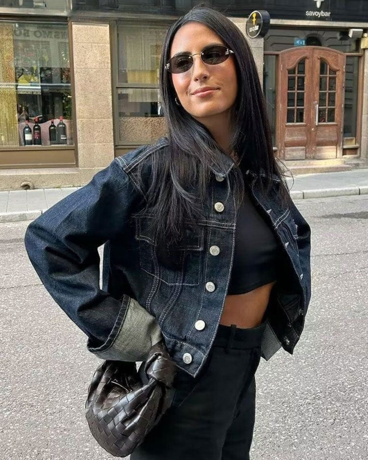 Zweiteiliges Denim-Set mit Jeansjacke und langer Hose - Damen