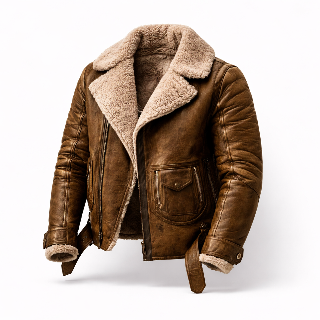Leather jacket with a warm wool lining brown