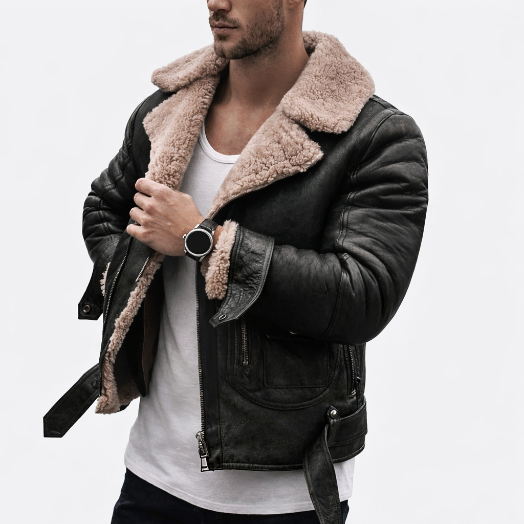 El Fuerte – δερμάτινο μπουφάν με ζεστή εσωτερική επένδυση από μαλλί