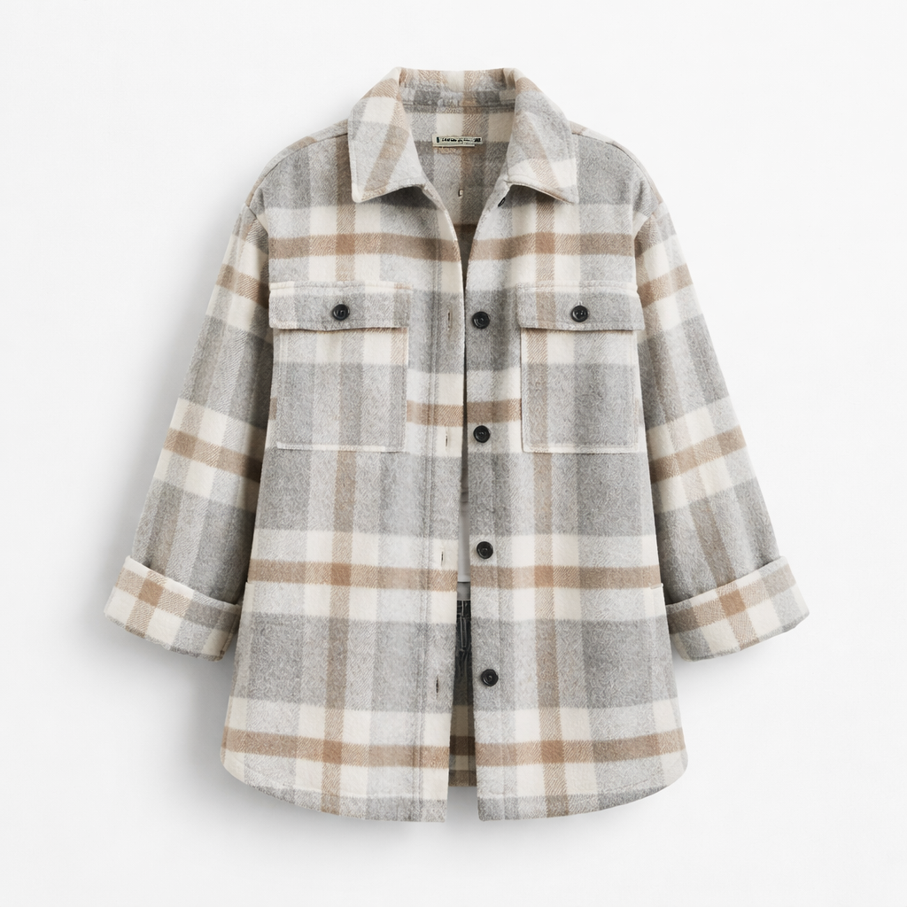 Elegant checked blouse in a cotton blend light grey