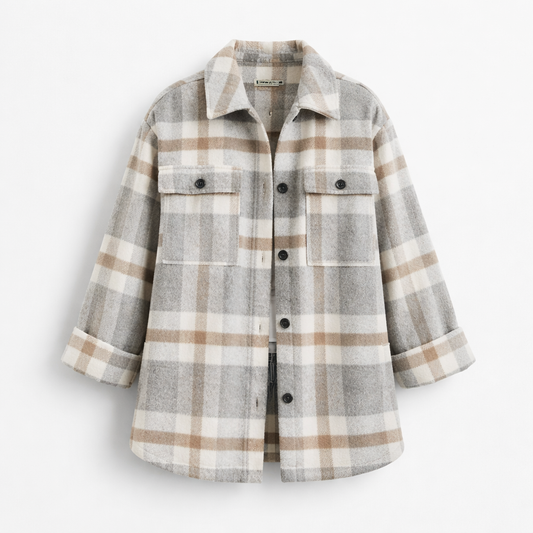 Elegant checked blouse in a cotton blend light grey