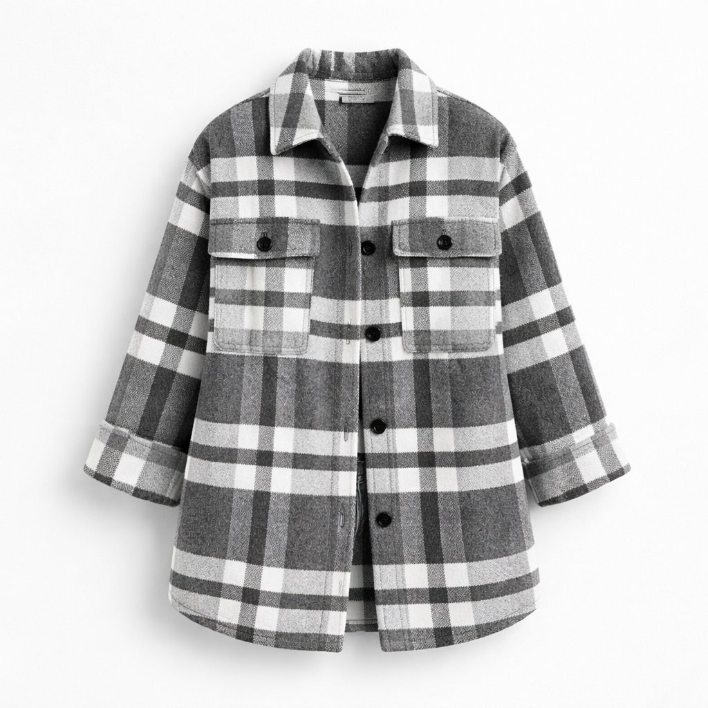 Elegant checked blouse in a cotton blend gray