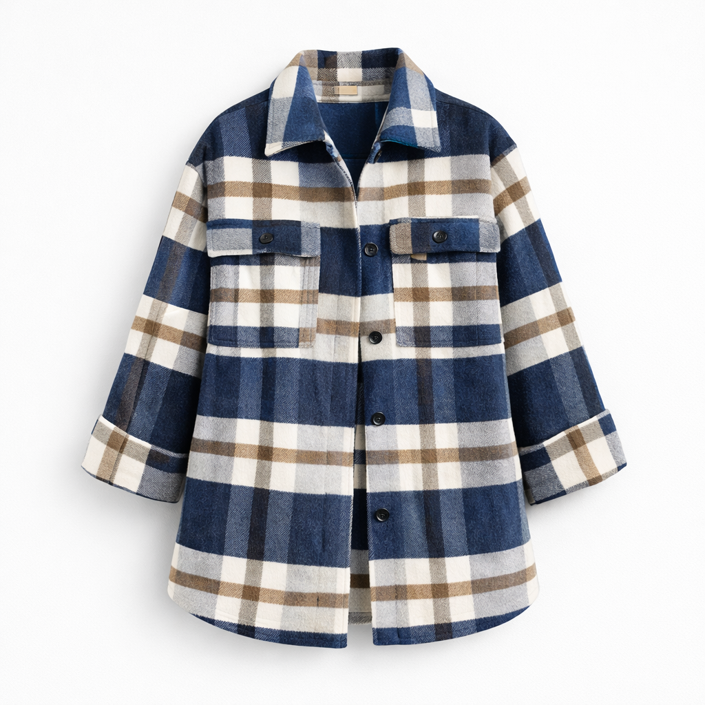 Elegant checked blouse in a cotton blend blue