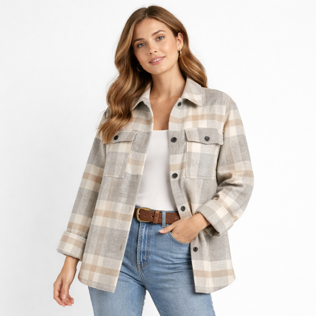 Elegant checked blouse in a cotton blend light grey