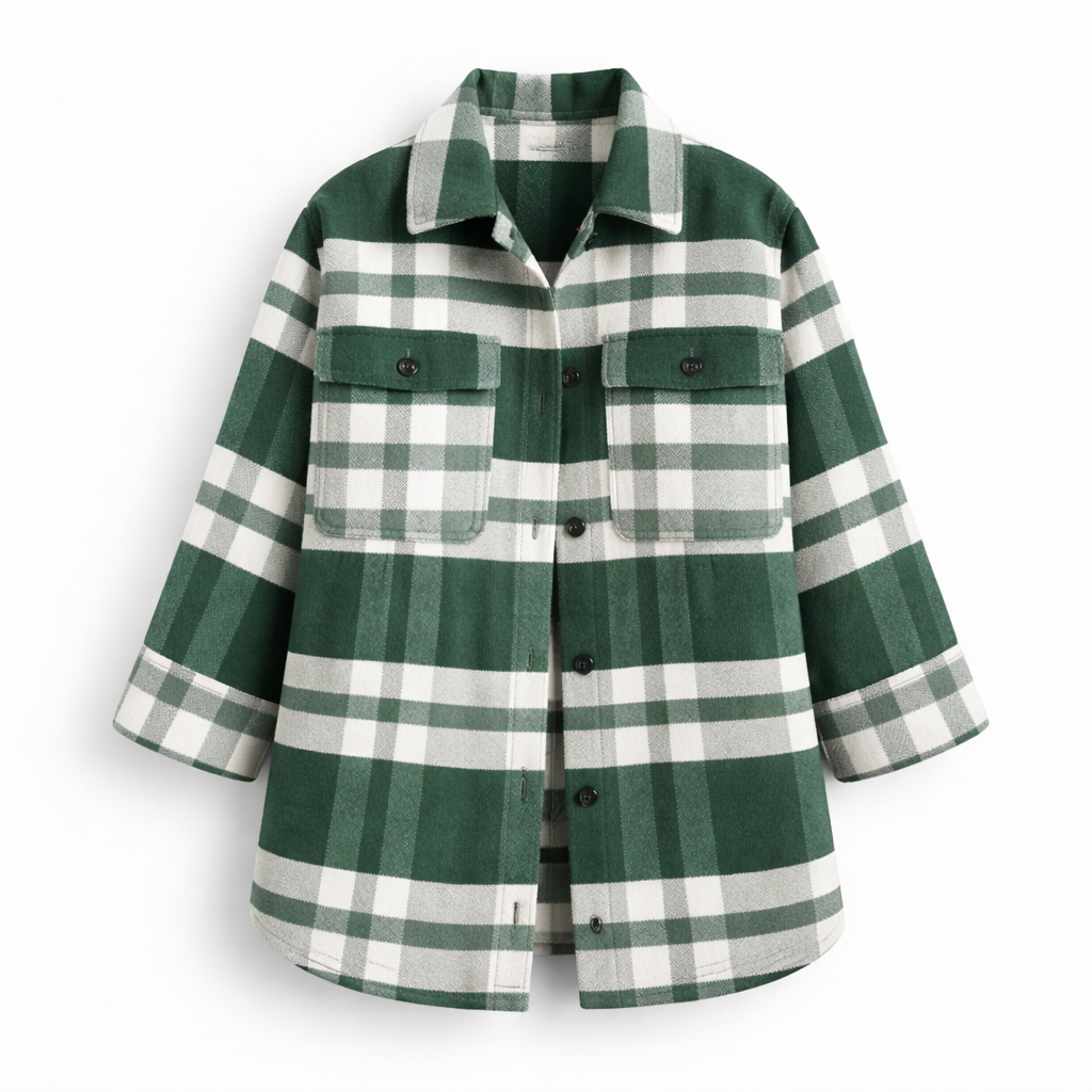 Elegant checked blouse in a cotton blend green