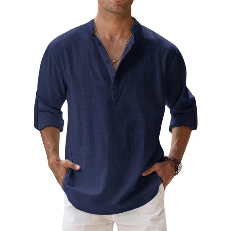 Herren Leinenhemd mit Henley-Kragen