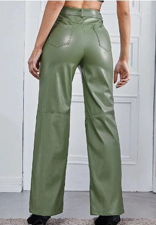Pantalones de cuero de moda con ajuste cómodo para la primavera - Mujer