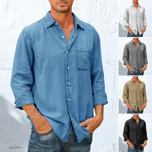 Camicia di jeans a maniche lunghe con abbottonatura per uomo