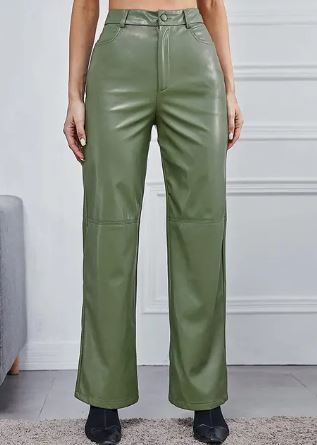 Pantalones de cuero de moda con ajuste cómodo para la primavera - Mujer