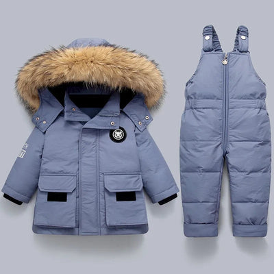 Warmer Kinder-Wintermantel Overall mit Fellkragen