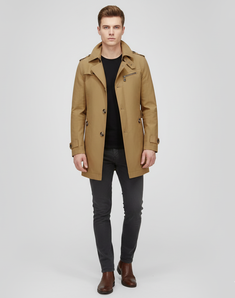 Ανδρικό παλτό trench από αδιάβροχο βαμβάκι
