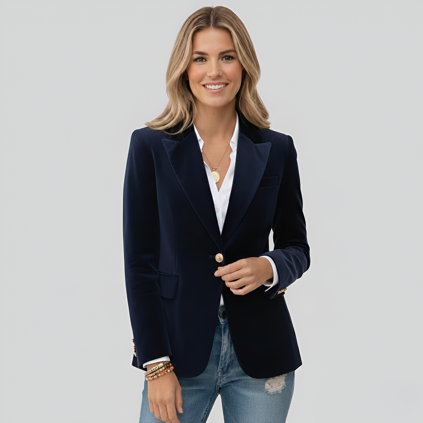 Elegante blazer da donna in velluto con un bottone