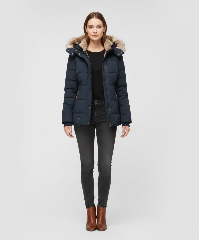 Wattierte Winterjacke mit Kapuze für Damen