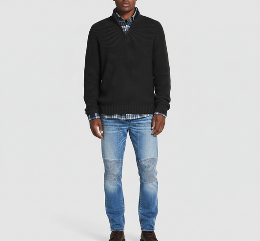 Herren Rollkragenpullover mit Reißverschluss aus Baumwolle