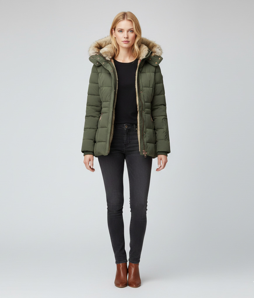 Wattierte Winterjacke mit Kapuze für Damen