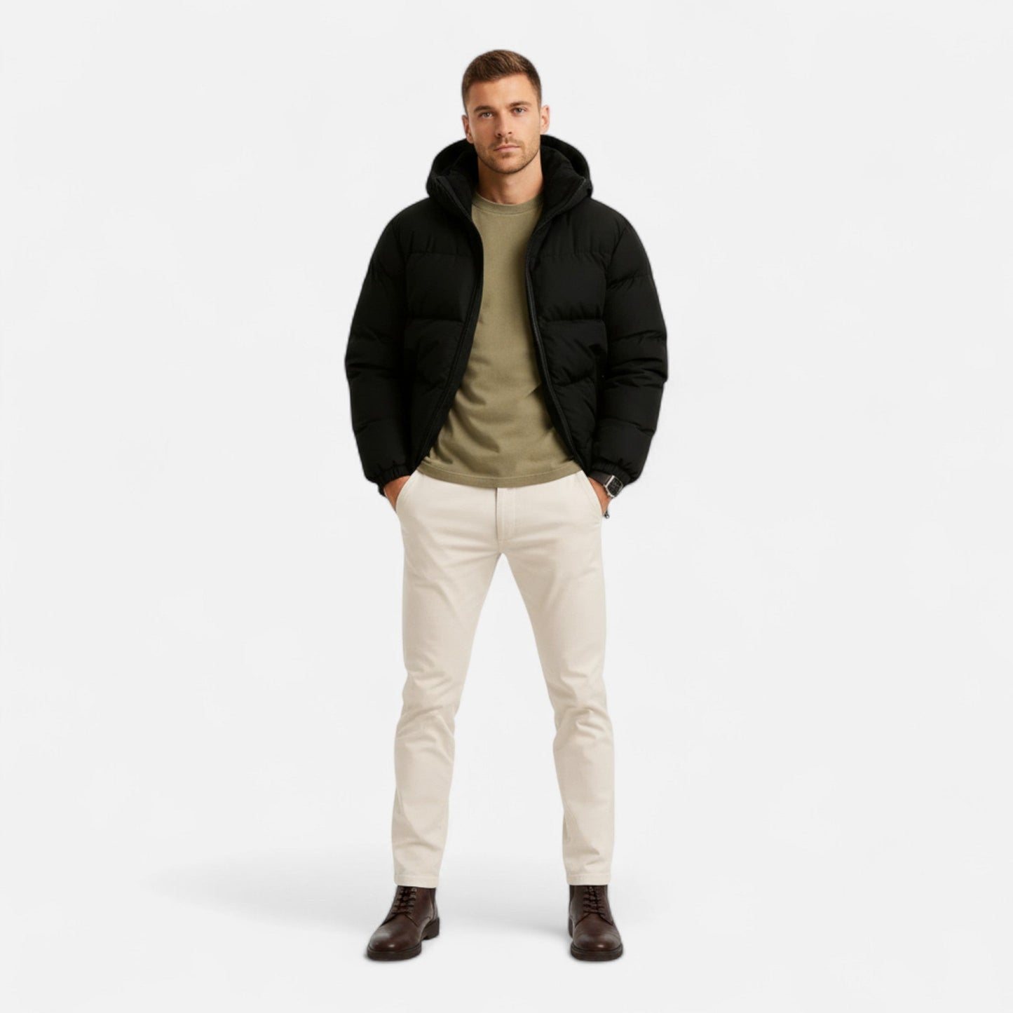 Men's quilted jacket - Lightweight with hood insulated elegance
