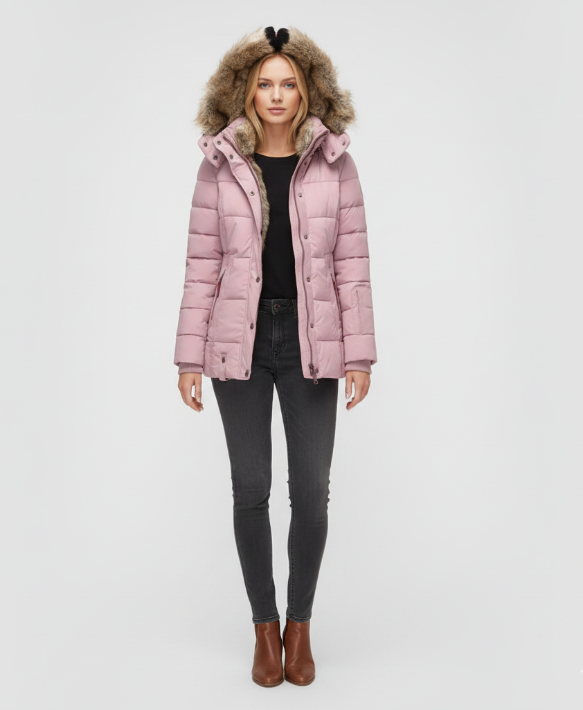 Wattierte Winterjacke mit Kapuze für Damen