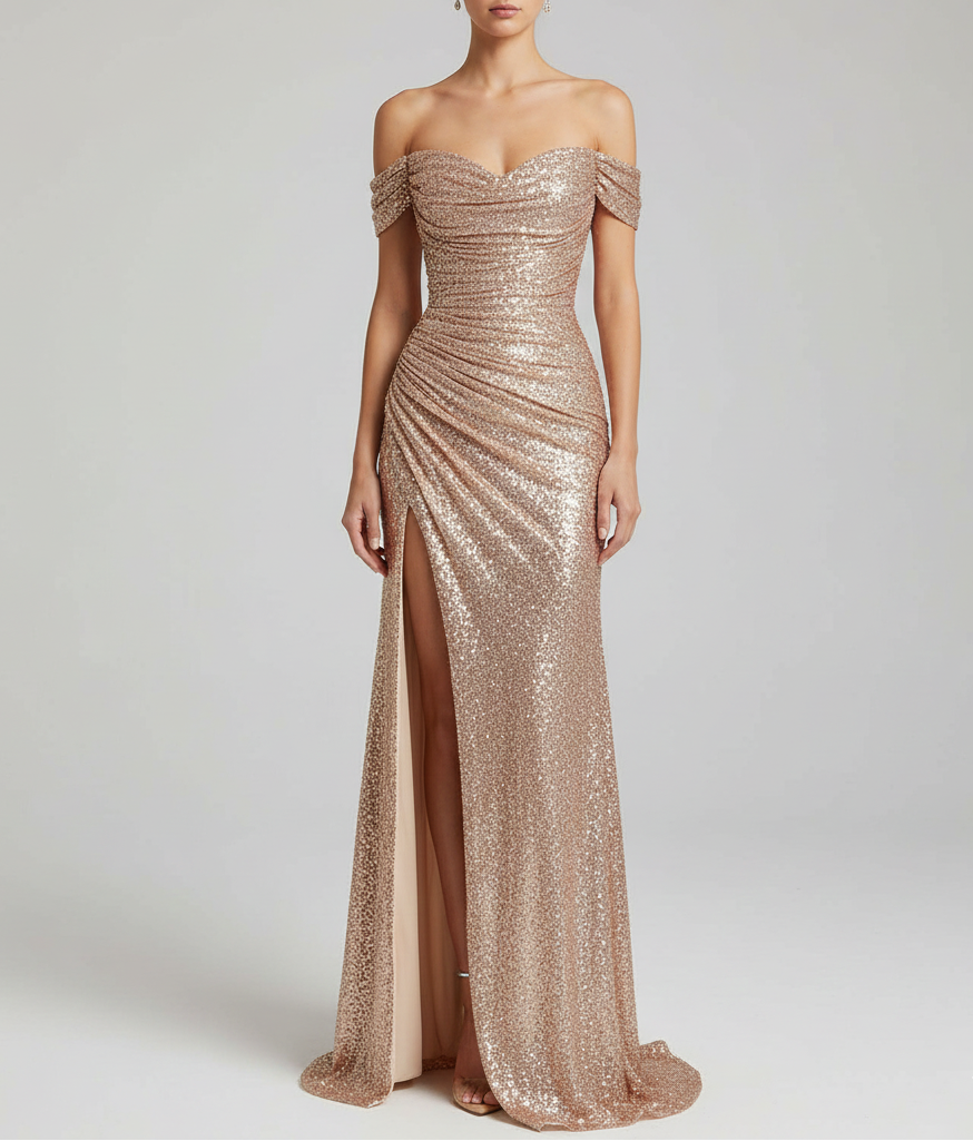 Valerios Fashion κομψό βραδινό μάξι φόρεμα με παγιέτες και πλαϊνή σχισμή