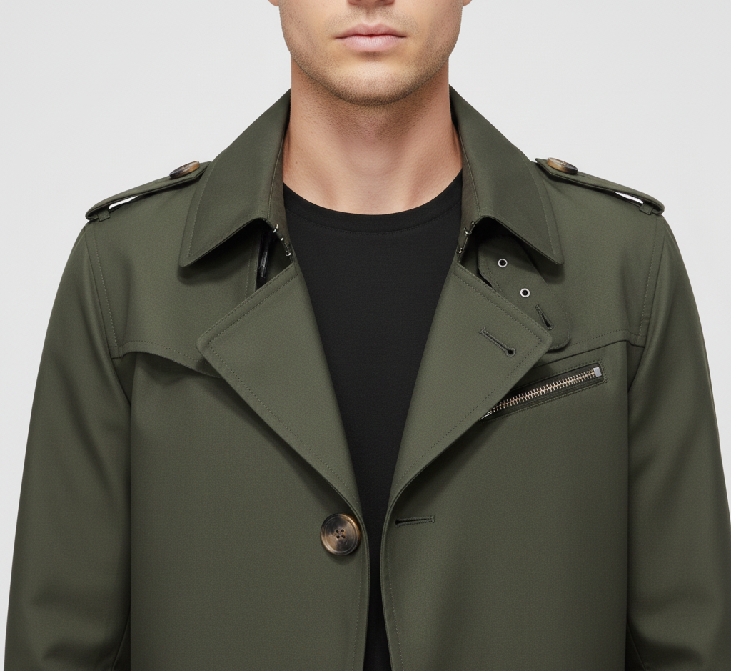 Ανδρικό παλτό trench από αδιάβροχο βαμβάκι