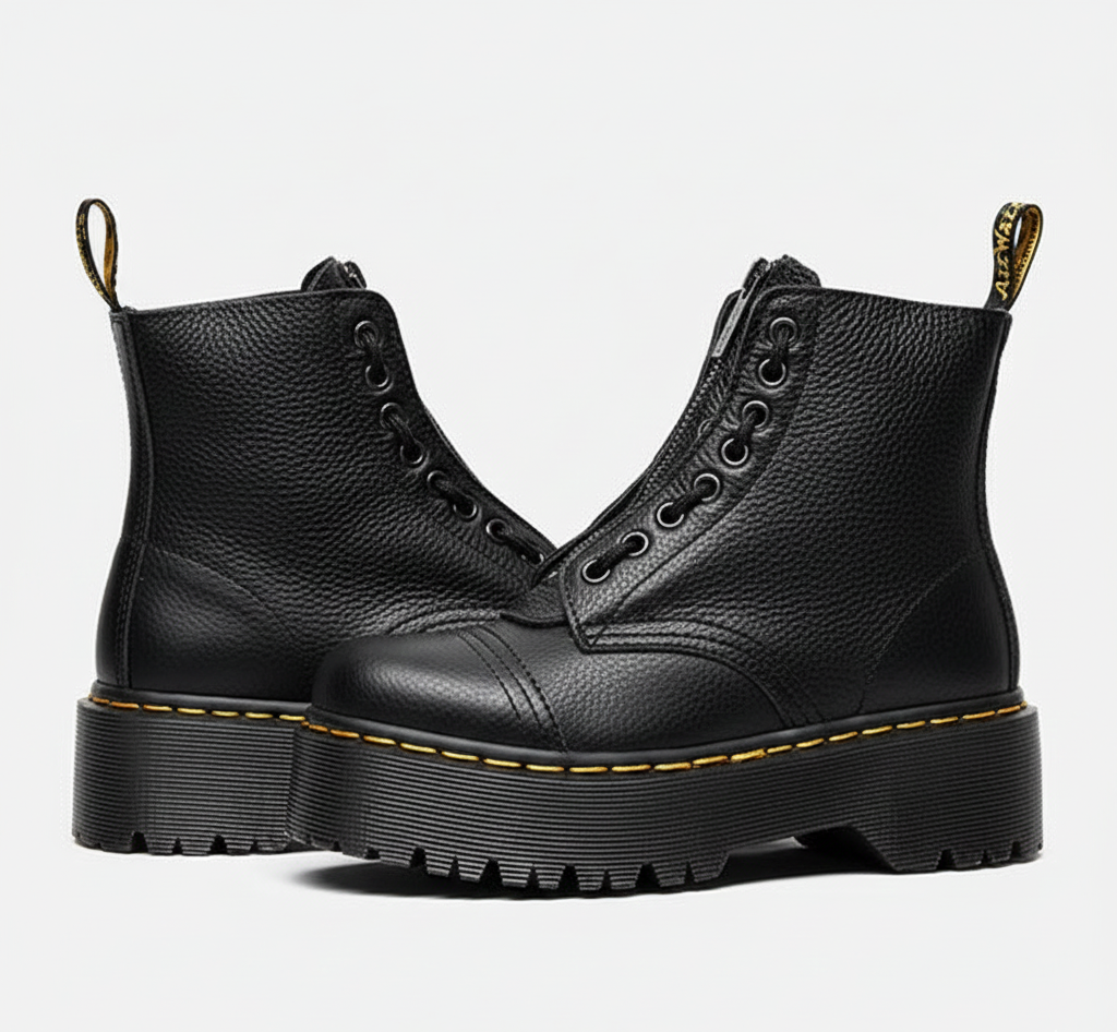 Stivali con plateau in pelle da donna