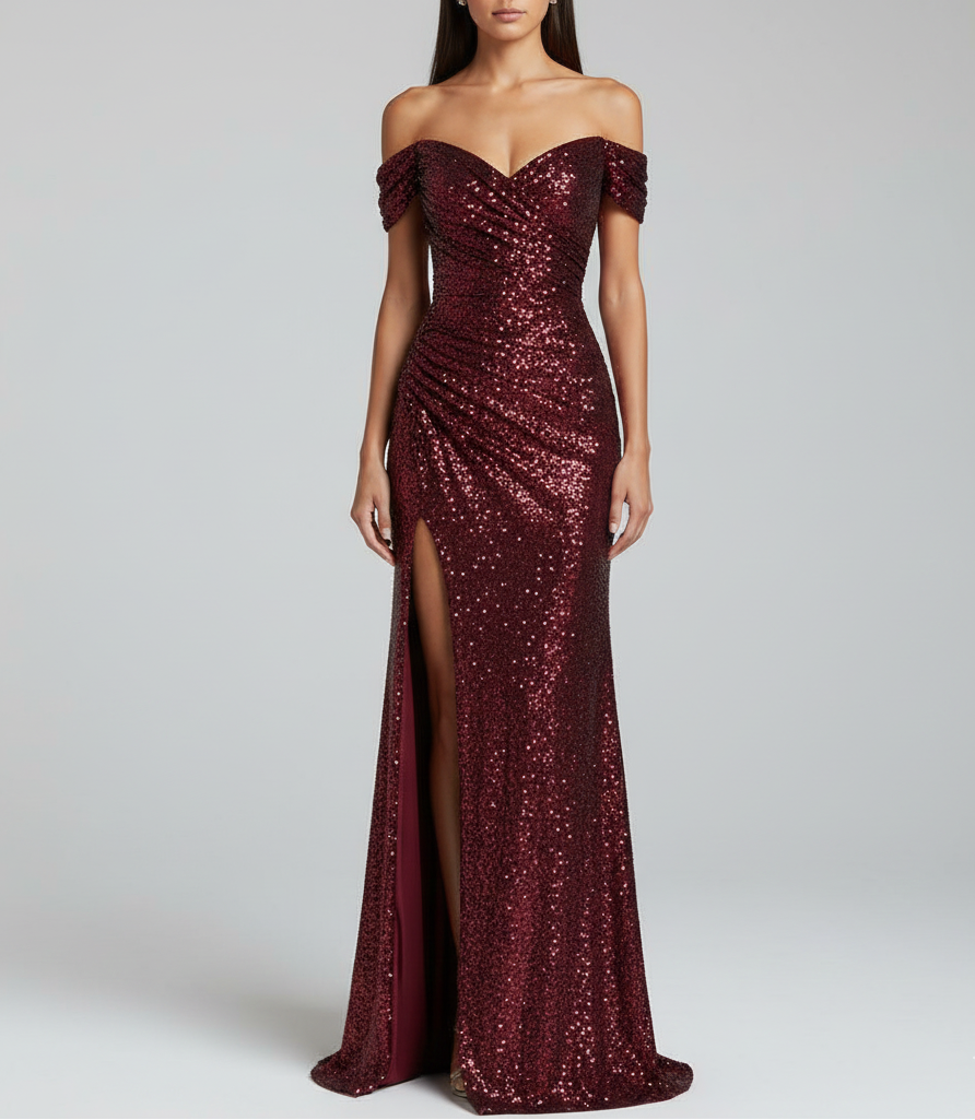 Elegantes Maxikleid mit Pailletten und Seitenschlitz