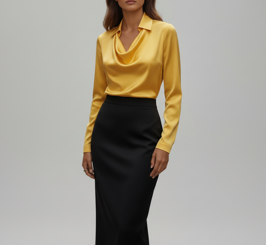 Blusa de satén para mujer con cuello suave y elegante