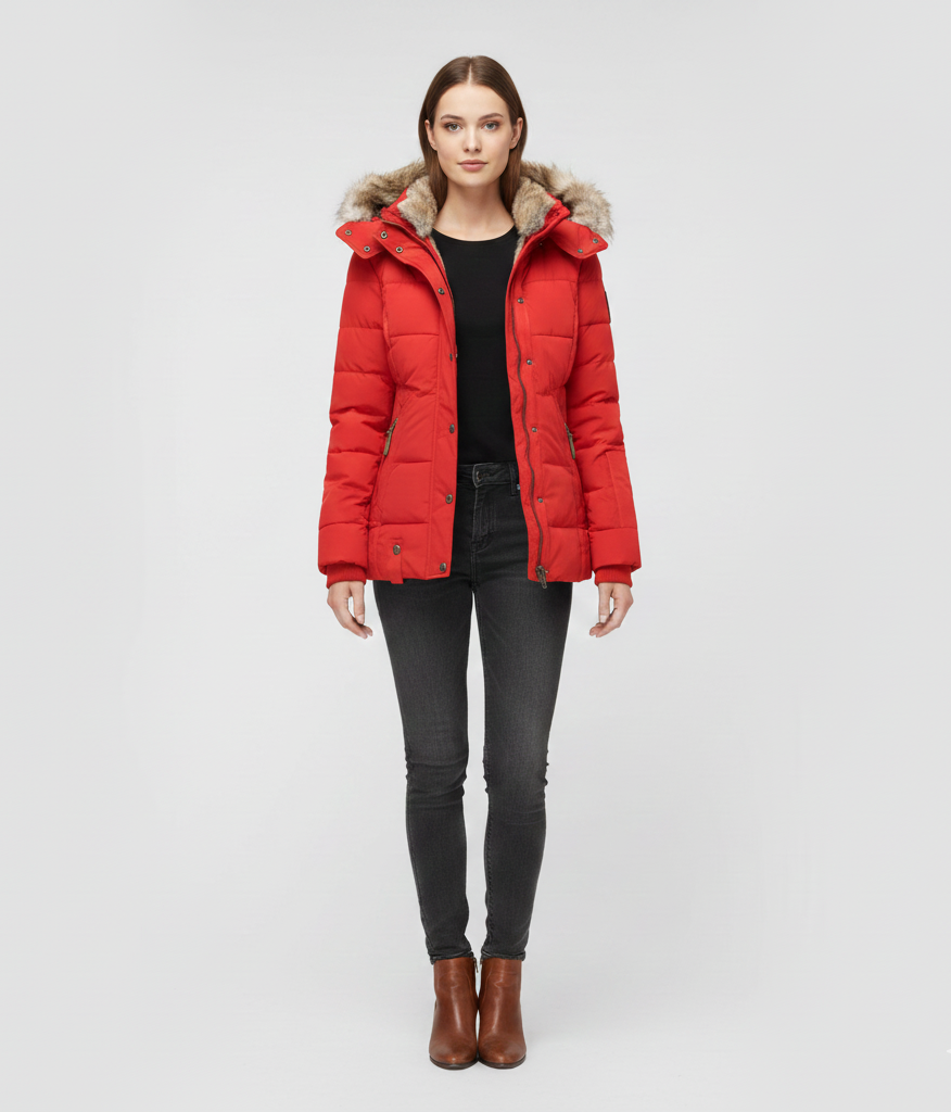 Wattierte Winterjacke mit Kapuze für Damen