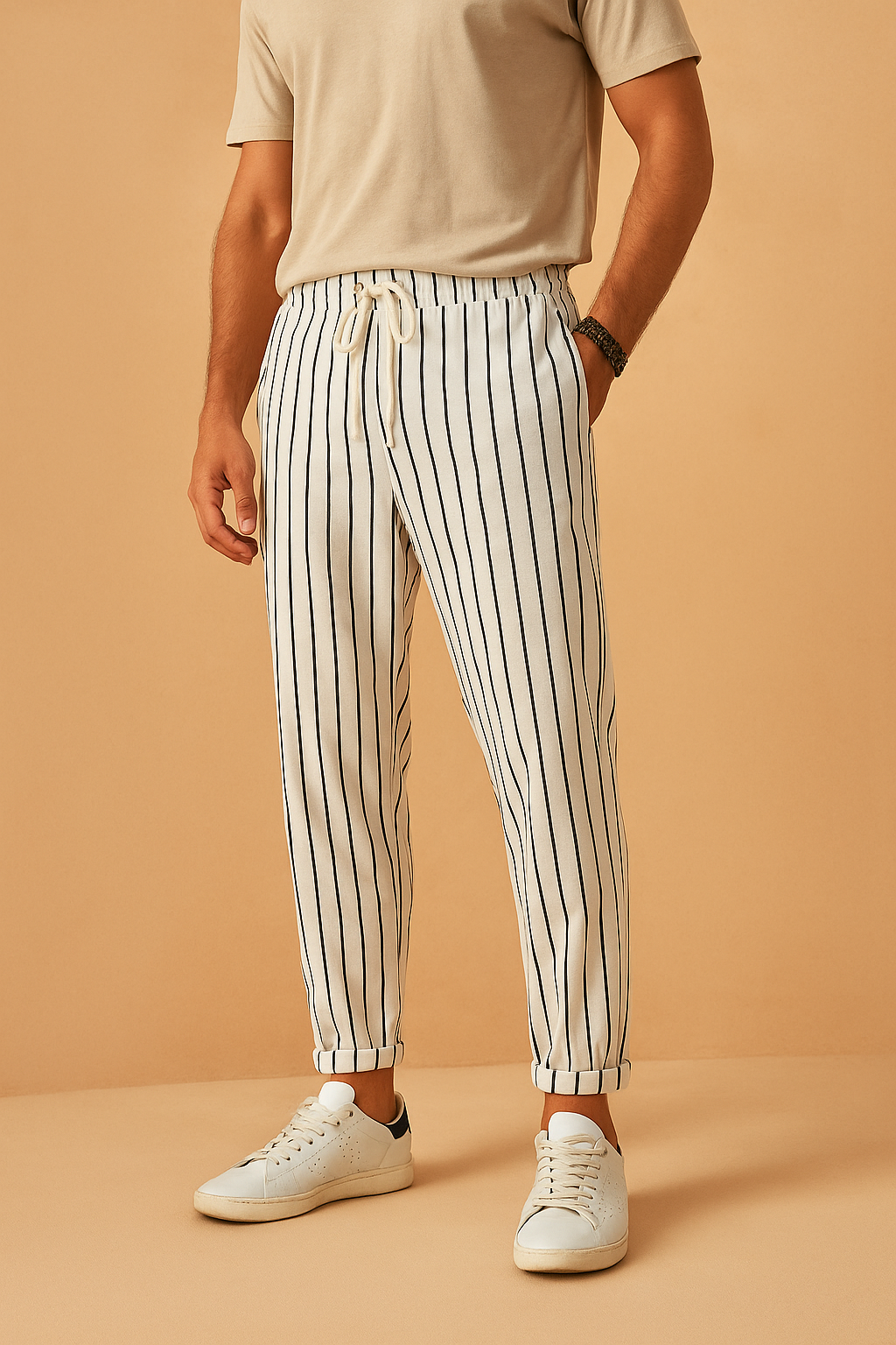 Gestreifte Leinenhose Herren luftiger Sommerstil legerer Schnitt