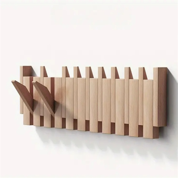 Wandgarderobe aus Holz - Handgefertigter Piano-Garderobenständer mit Klapphaken
