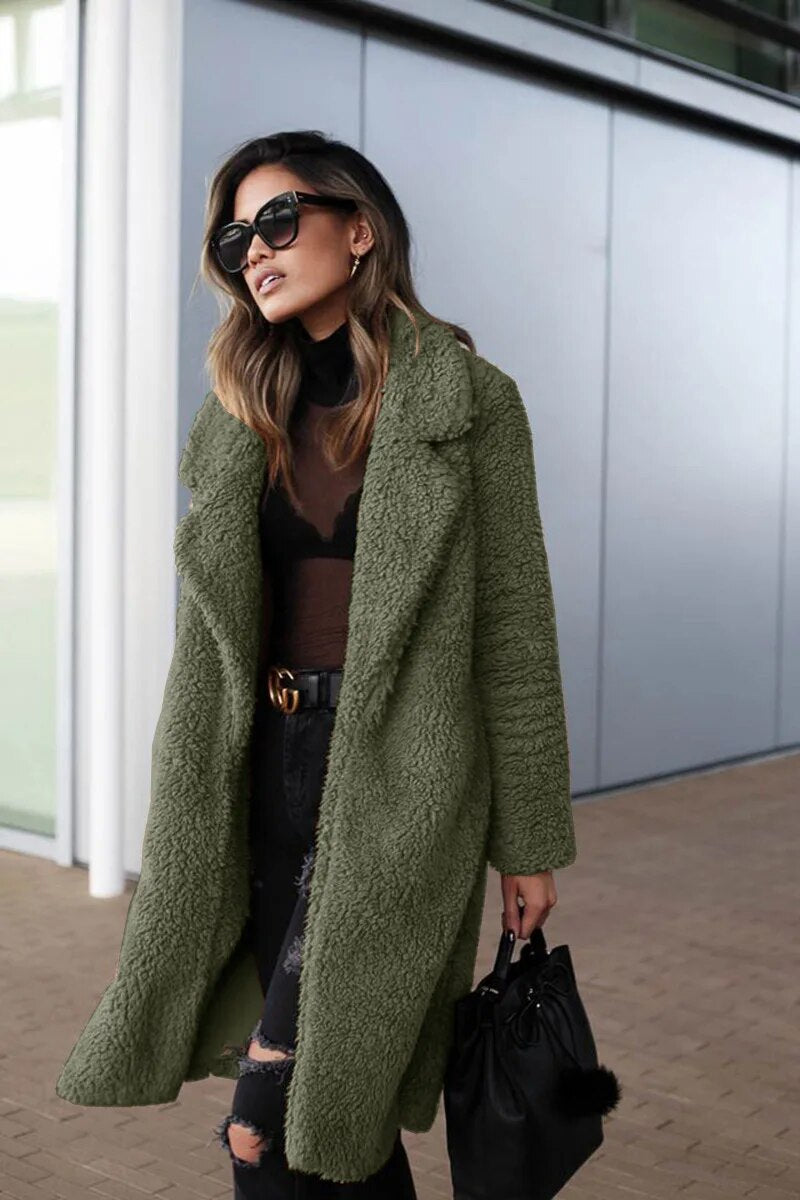 Soft and warm long women's teddy coat | Oversized winter plush jacket