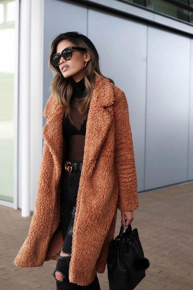 Soft and warm long women's teddy coat | Oversized winter plush jacket