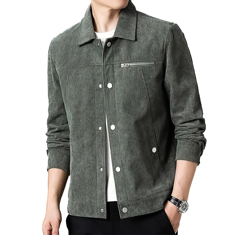 Kvalitná pánska prechodná bunda z klasického zamatového materiálu