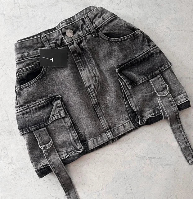 Dalina - Unifarbener Denim-Rock in A-Linie