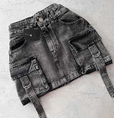 Dalina - Unifarbener Denim-Rock in A-Linie